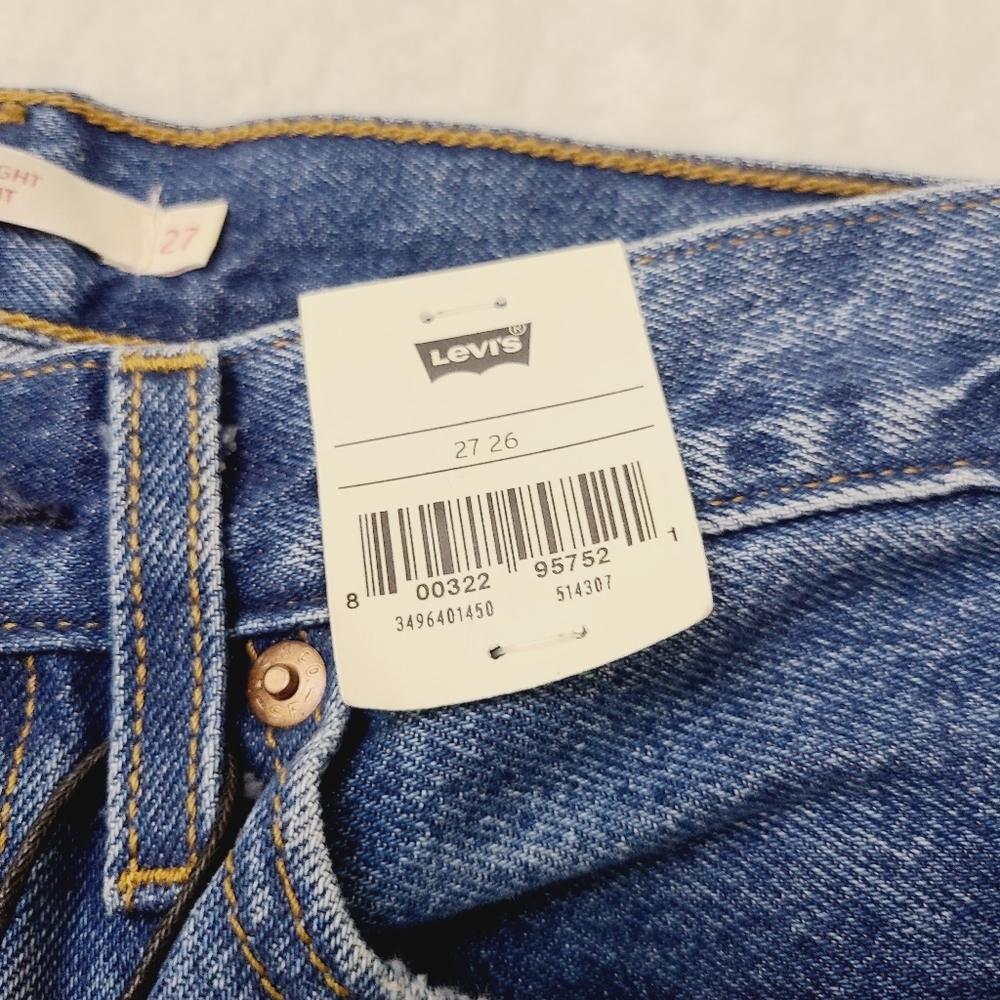 Levis Wedgie Straight Womens High Rise Distressed Blue Jeans NWT Size 27 - Picture 5 of 11